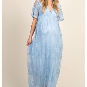 Pinkblush Light Blue Lace Mesh Overlay Maternity